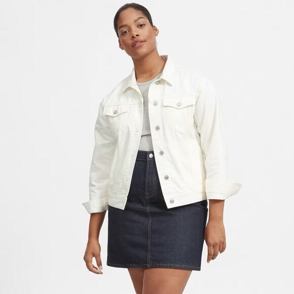 EVERLANE The Denim Jacket in Bone Cream White Pockets Button Front Size XS NEW - Picture 3 of 10